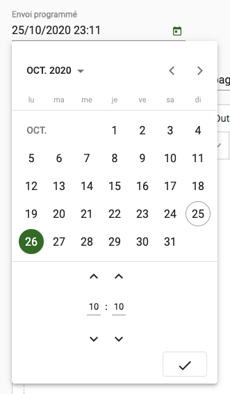 Sélection de la date et heure d'envoi de la campagne