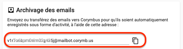 Affichage de l'adresse email d'archivage dans les paramètres utilisateur