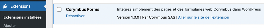 Installation de l'extension CRM WordPress de Corymbus