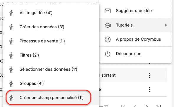 Menu des tutoriels